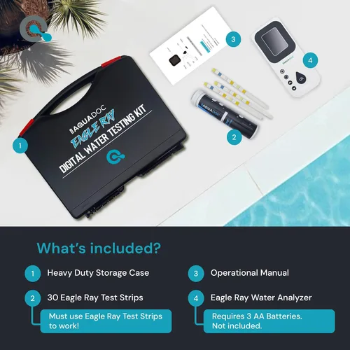 Miniatura 3 de Eagle Ray Kit digital de prueba de agua para piscina y spa por AquaDoc con probador digital de agua y 30 tiras de prueba de piscina y bañera