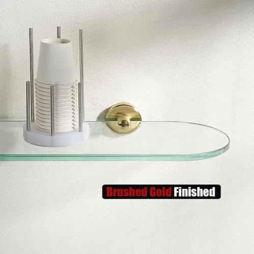 Miniatura 7 de JQK Estante de vidrio para baño dorado, almacenamiento de ducha de vidrio templado de 20 por 5 pulgadas, montaje de pared dorado cepillado de acero