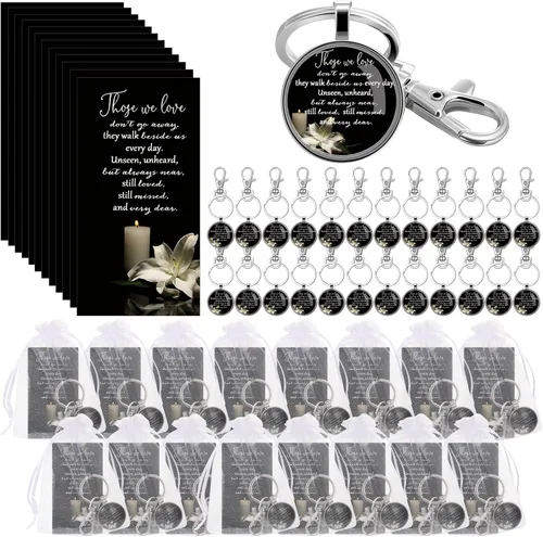 Miniatura 9 de Junkin - Recuerdos de funeral para invitados, incluyendo llavero, tarjetas de oración y bolsas de organza para la celebración conmemorativa