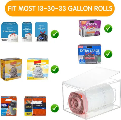 Miniatura 3 de SEANADO Dispensador de bolsa de basura extra grande con soporte para rollo y tapa - Caja de almacenamiento apilable de acrílico para montaje en Tapa