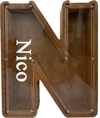 Miniatura 9 de Alcancía grande de madera personalizada para niños, alcancía con nombre personalizado, alcancía (nombre grabado láser) letras del alfabeto