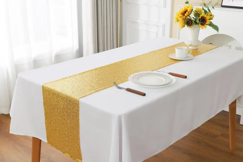 Miniatura 7 de Paquete de 10 caminos de mesa de lentejuelas verdes de 12 x 72 pulgadas para fiestas, bodas, aniversarios, cumpleaños, banquetes, compromisos