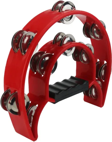 Miniatura 4 de Ogrmar Tambor de percusión de mano con pandereta de doble fila con mango ergonómico para regalo, KTV, fiesta, juguete para niños (rojo)