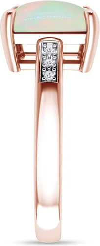 Miniatura 3 de Anillo de compromiso de oro de 14 quilates sobre plata de ley con piedras preciosas de ópalo blanco natural de corte princesa de 0.315 in y diamante