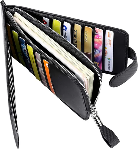 Miniatura 5 de Huztencor cartera de cuero con bolsillo para tarjeta de crédito bloqueo RFID billetera funda para tarjetas para mujer