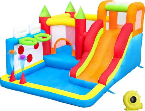 Casa de rebote para niños con pozo de bolas y 7 zonas de juego, inflable para niños pequeños para uso en interiores y exteriores, cuenta con