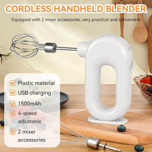 Miniatura 4 de Batidora de mano inalámbrica, batidor de huevos de mano, eléctrico de mano de 4 velocidades, mini batidora de mano ajustable, mezclador eléctrico