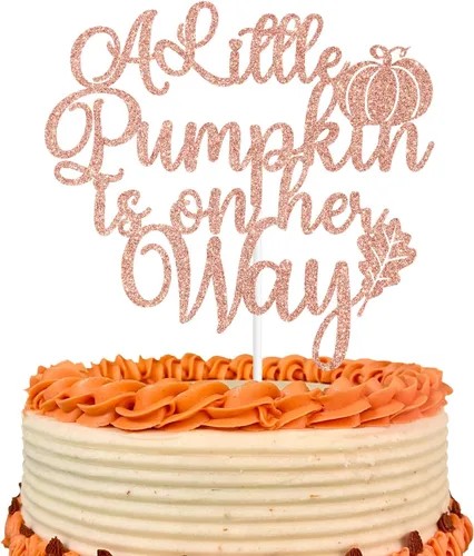 Miniatura 8 de Decoración para tartas con purpurina dorada "A Little Pumpkin is on His Way", calabaza Oh Boy/A Little Pumpkin is on the Way, decoración de fiesta