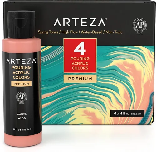 Miniatura 8 de ARTEZA Juego de 4 colores de pintura acrílica para vertido, botellas de 4 onzas, tonos aguamarina, pintura acrílica de alto flujo, suministros