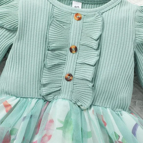 Miniatura 5 de Vestido de otoño de lino de algodón para bebé niña pequeña, con cuello de encaje y botones, tutú para pasteles