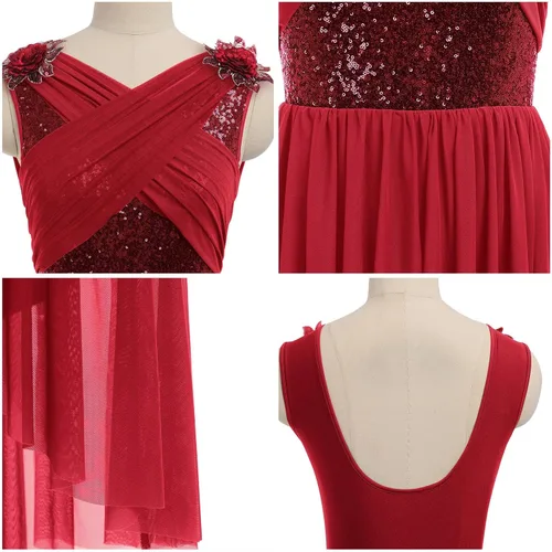 Miniatura 6 de AFAVOM Disfraz de baile lírico para mujer, vestido de lentejuelas con flores, falda asimétrica de tul fluida, disfraces de danza contemporánea