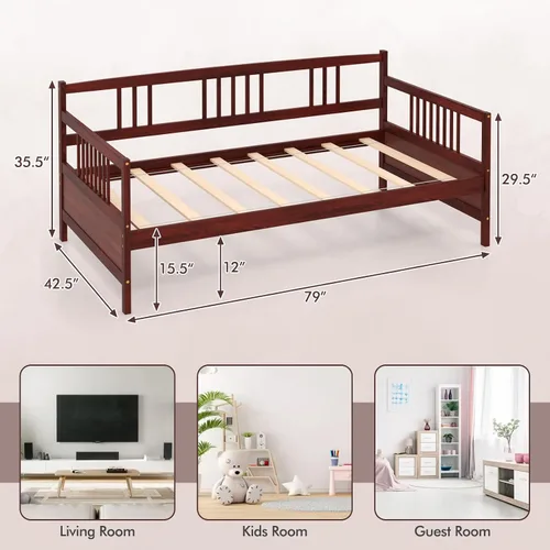 Miniatura 2 de KOMFOTT Marco de sofá cama de madera tamaño individual, marco de cama de sofá con soporte de listones de madera, no necesita somier, marco de sofá