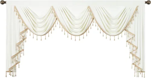 Miniatura 68 de VOGOL Cenefa de cortinas de terciopelo grueso para dormitorio, cenefas de cascada de lujo con aislamiento térmico dorado para sala de estar formal