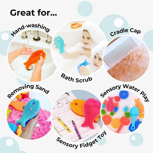 Miniatura 5 de Innobaby, esponja exfoliante de baño inteligente de silicona antimicrobiana con forma de pez., Rosa claro/ fucsia