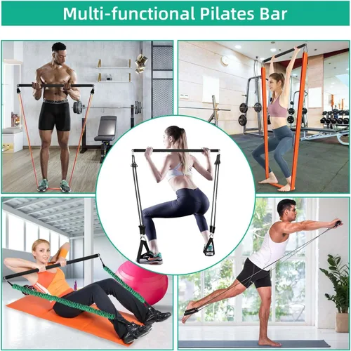 Miniatura 5 de Barra de banda de resistencia de longitud ajustable para entrenamiento, barra de pilates portátil para gimnasio en casa, barra de entrenamiento