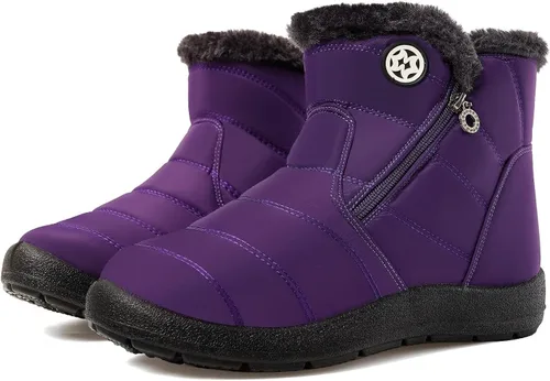 Miniatura 22 de Eagsouni Botas de nieve para mujer, botines de invierno para mujer, con forro de piel cálida, botines gruesos con cremallera, zapatos planos