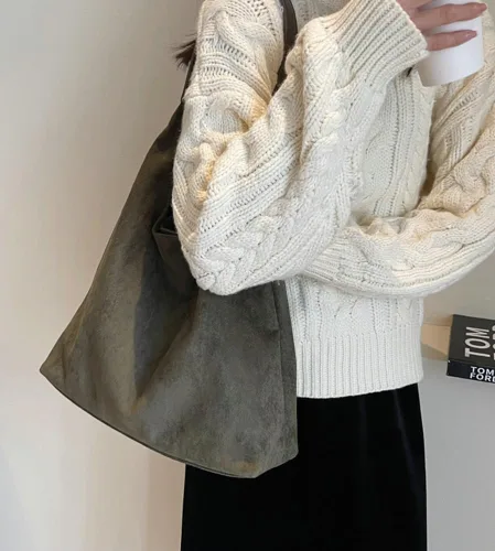Miniatura 4 de Bolsos de ante modernos para mujer Bolsos de trabajo Bolsos de ante retro Bolso de mano holgado para viajes Bolso de oficina Bolso universitario 2025