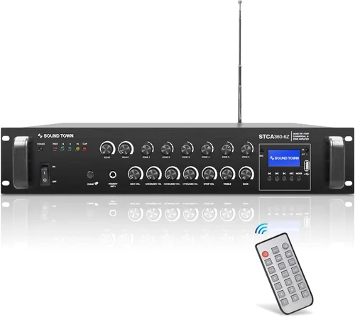 Miniatura 7 de Sound Town Amplificador de potencia comercial de 60 W, 2 zonas, 70 V/100 V, con Bluetooth, aluminio, para restaurantes, salones, bares, pubs
