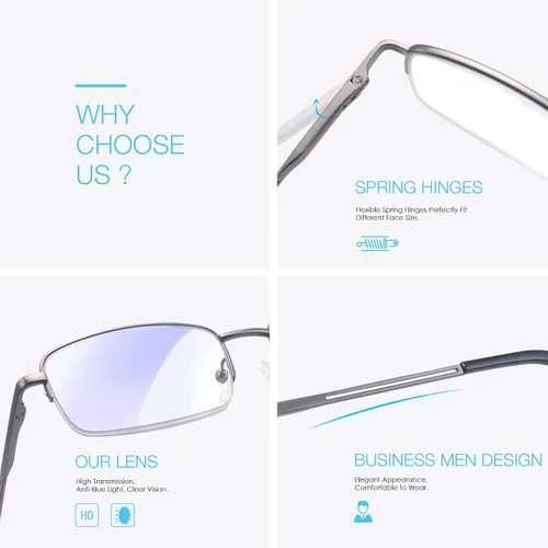Miniatura 4 de SKYOAK Paquete de 2 lentes de lectura duraderos progresivos multienfoque para hombre, bloqueo de luz azul, lector de computadora Progresivo
