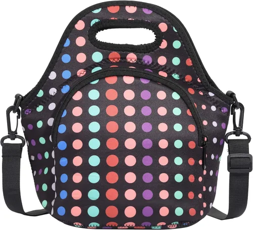 Miniatura 9 de Bolsa de almuerzo de neopreno para mujer, bolsa de almuerzo aislada, lavable, contenedor de almuerzo para el trabajo, picnic, bolsas ligeras de Negro