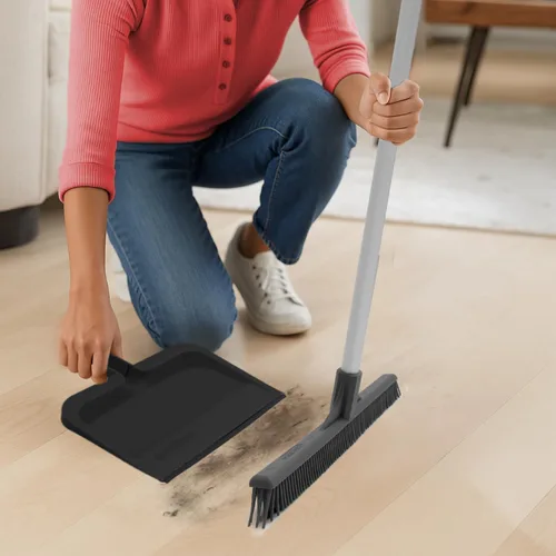 Miniatura 7 de Superio Recogedor con clip con borde de goma, bandeja de plástico duradero de 10 pulgadas de ancho con mango de agarre cómodo, recogedor de Negro