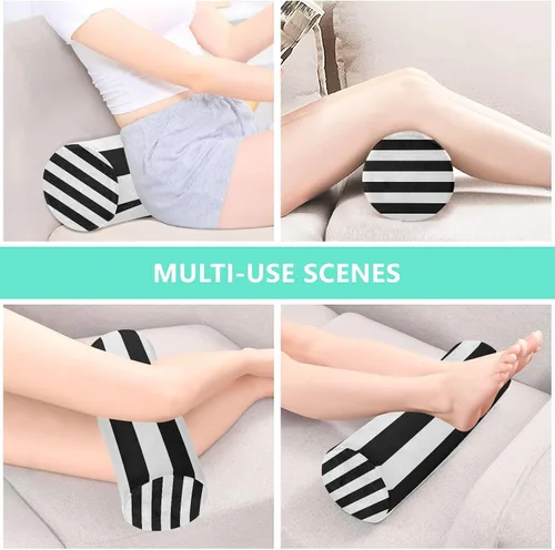 Miniatura 7 de Almohada redonda con funda a rayas blancas y negras para el cuello, almohada cervical, soporte de cuello de espuma viscoelástica para dormir