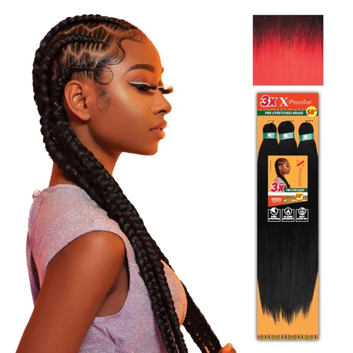 Miniatura 64 de Sensationnel X-Pression - Trenzas prestiradas, 3 unidades, 58 pulgadas, paquete de 1 unidad, 1B