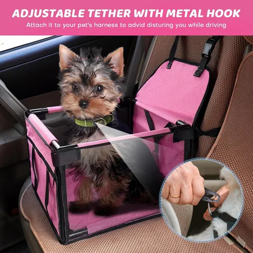 Miniatura 2 de GENORTH Asientos de coche para perros pequeños para perros pequeños, asiento elevador portátil para cachorros/mascotas con correa de clip y ventana
