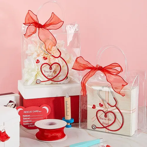 Miniatura 8 de Thenshop Paquete de 12 bolsas de regalo para la semana de la enfermera a granel de 7.8 x 7.8 x 3 pulgadas, de cloruro de polivinilo