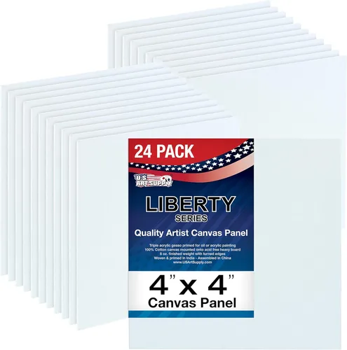 U.S. Art Supply Paneles de lienzo artístico de 4 x 4 pulgadas, paquete de 24 unidades, lienzos de algodón pesado de 8 onzas sin ácidos para pintar