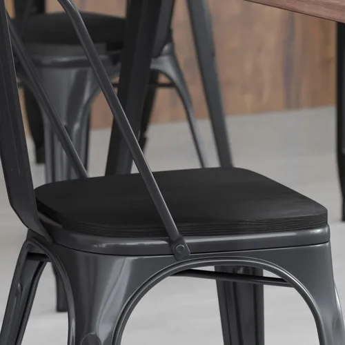BizChair Juego de 4 asientos de madera de poliresina, poliestireno negro, bordes redondeados para mayor comodidad, para sillas y taburetes de metal