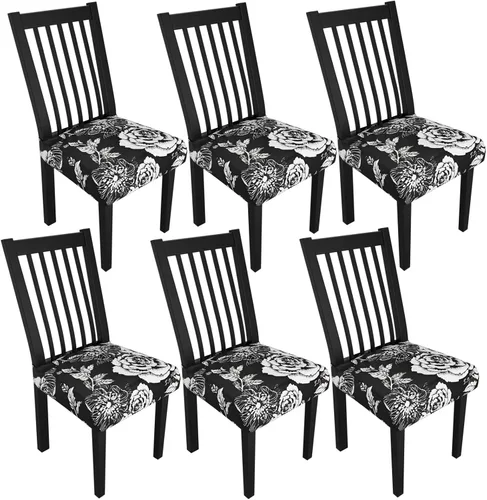 Miniatura 61 de Juego de 4 fundas elásticas para sillas de comedor, fundas para sillas de comedor con estampado floral, fundas para asientos de sillas con estampado