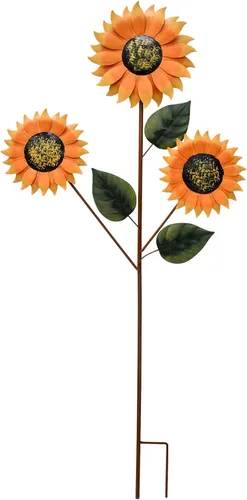 Morning View Estaca de metal de 35.4 pulgadas para jardín, diseño de girasol, decoración de estaca de girasol para exteriores, decoración de césped