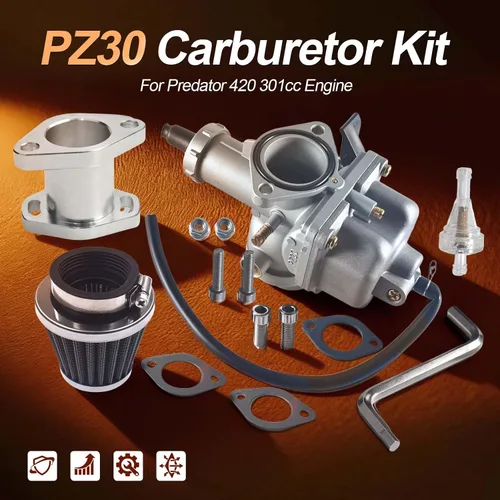 Miniatura 7 de VM26 1.181 in PZ30 Carburador Mainfold Entrada Tubo de Entrada Filtro de Aire para Predator 301cc 420cc 13hp 15hp Motor Mini Bike Go Kart Plata