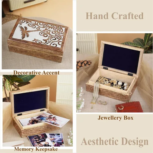 Miniatura 2 de Ajuny Caja Joyero de Madera para Recuerdos de 8 x 5 pulgadas – Cofre Decorativo Hecho a Mano para Hombres y Mujeres, Caja de Almacenamiento