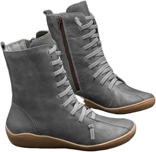 Miniatura 25 de Ladmiple Botas de tobillo para mujer, sin tacón, casual, con cremallera lateral, botas cortas vaqueras occidentales, zapatos para caminar V-Caqui