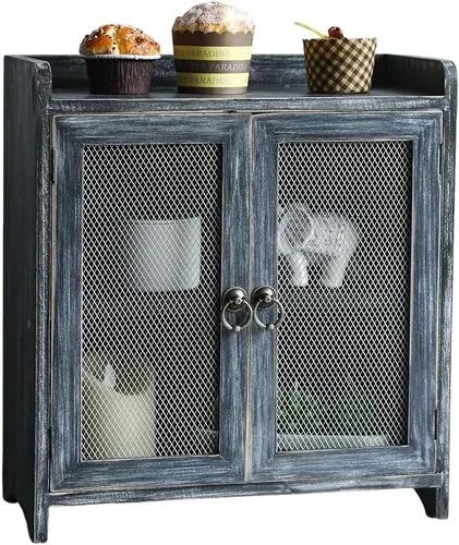 COLLECTIVE HOME - Armario de almacenamiento, mini gabinete de encimera, organizador de madera para dormitorio, cocina con puerta magnética, Gris 01