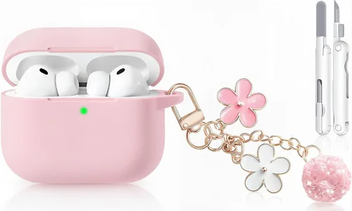 Miniatura 18 de Funda para AirPods Pro 2 con bonito llavero y bolígrafo de limpieza, funda de silicona suave para AirPods Pro de 2ª/1ª generación para mujeres