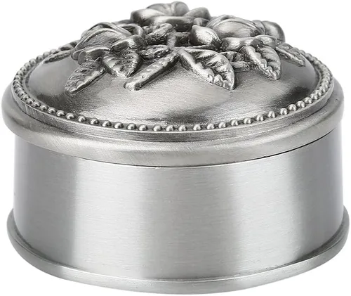 Walfront - 1 joyero de aleación de zinc tallada en forma de flor vintage, adornos clásicos para almacenamiento de collares, anillos, color plateado