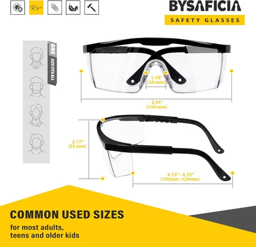 Miniatura 5 de Paquete de 12 lentes de seguridad a granel antivaho y ajustables, protección UV, lentes de policarbonato resistentes a los arañazos, con ANSI Z87.1