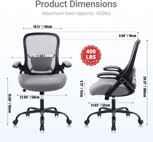 Miniatura 3 de HYLONE Silla de Oficina de Servicio Pesado de 400 libras, Silla de Escritorio Ergonómica con Asiento Engrosado de 5", con Reposabrazos Ajustables