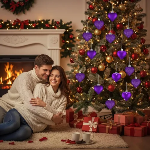Miniatura 2 de Skylety 30 adornos de corazón para el día de San Valentín, decoraciones en forma de corazón, bolas colgantes para árbol para San Valentín, Morado