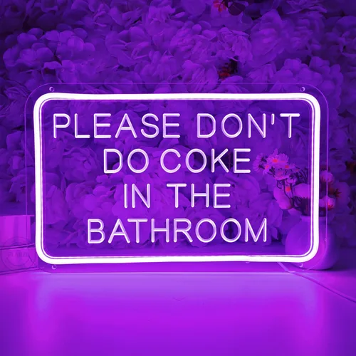 Letrero de neón LED morado con texto en inglés «Please Don't Do Coke In The Bath» con USB para el hogar, dormitorio, baño, sala de juegos, bar,