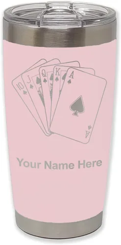 Miniatura 20 de LaserGram Vaso aislado al vacío de 20 onzas, tarjetas de póquer Royal Flush con grabado personalizado incluido (negro)