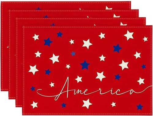 Miniatura 8 de Artoid Mode Juego de 4 manteles individuales Patriotic Freedom Stars del 4 de julio para mesa de comedor, 12 x 18 pulgadas, decoración del Día