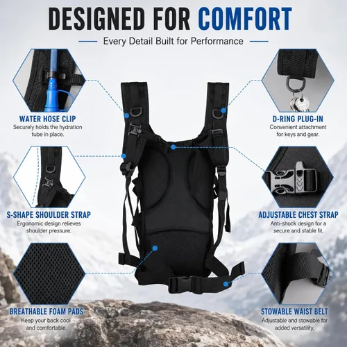 Miniatura 5 de Tactical Hydration Backpack 2L Water Bladder - Lightweight Durable Pack for Hiking, Running, Outdoor Adventures, Adjustable Straps & Leak-Proof
