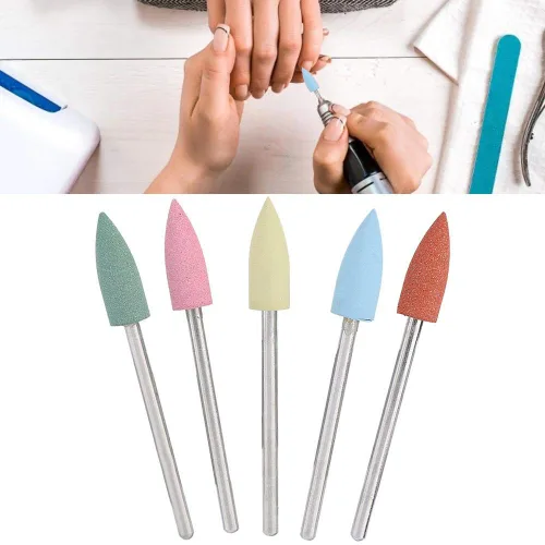 Juego de 5 brocas de uñas, brocas de silicona para uñas, cabezal de pulido eléctrico de goma de silicona para manicura, pedicura, rebabas de pulido