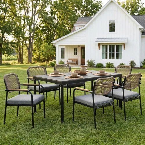 Miniatura 12 de Juego de 2 sillas de comedor para exteriores, sillas de comedor de mimbre para patio con cojines extraíbles, silla de mesa rectangular para patio