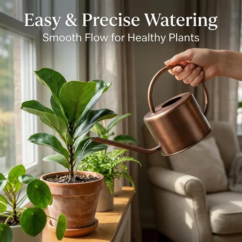 Miniatura 3 de Topadorn Regadera de metal de 1.3 L con boquilla larga, regadera de plantas de interior de bronce, regadera de jardín resistente al óxido con mango