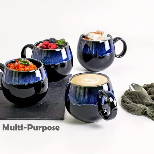 Miniatura 5 de UNICASA Juego de 4 tazas de café, tazas de cerámica jumbo de 18 onzas, cereales de porcelana, tazas de sopa con asas para café, té, leche, café